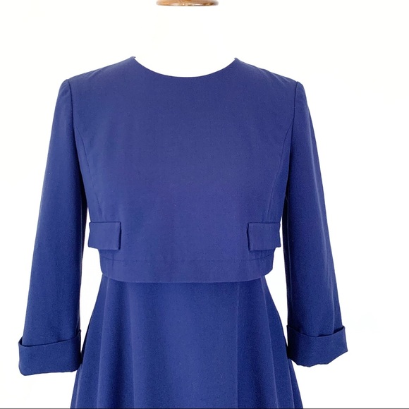 Weekend Rumere A-line Overlay Midi Dress 38 US Size 4 Navy 3/4 Sleeve - Picture 3 of 9